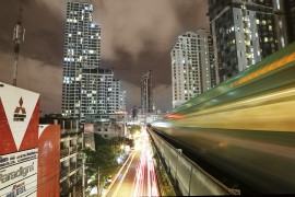 Bangkok, Skytrain, Thailand, Nacht, Verkehr, Asien