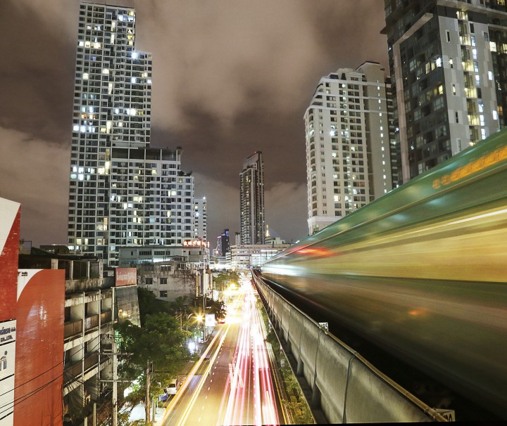 Bangkok, Skytrain, Thailand, Nacht, Verkehr, Asien
